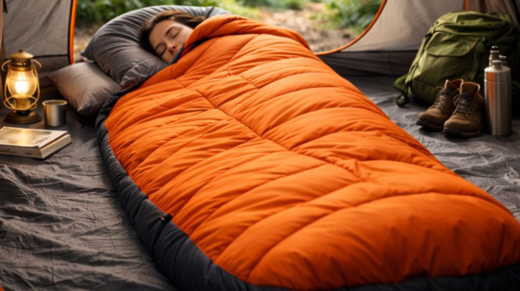 kvinde som sover i en sovepose med ideel komforttemperatur