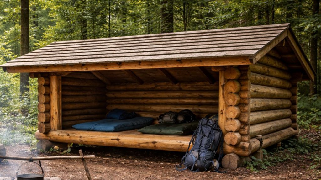 træ shelter i en dansk skov